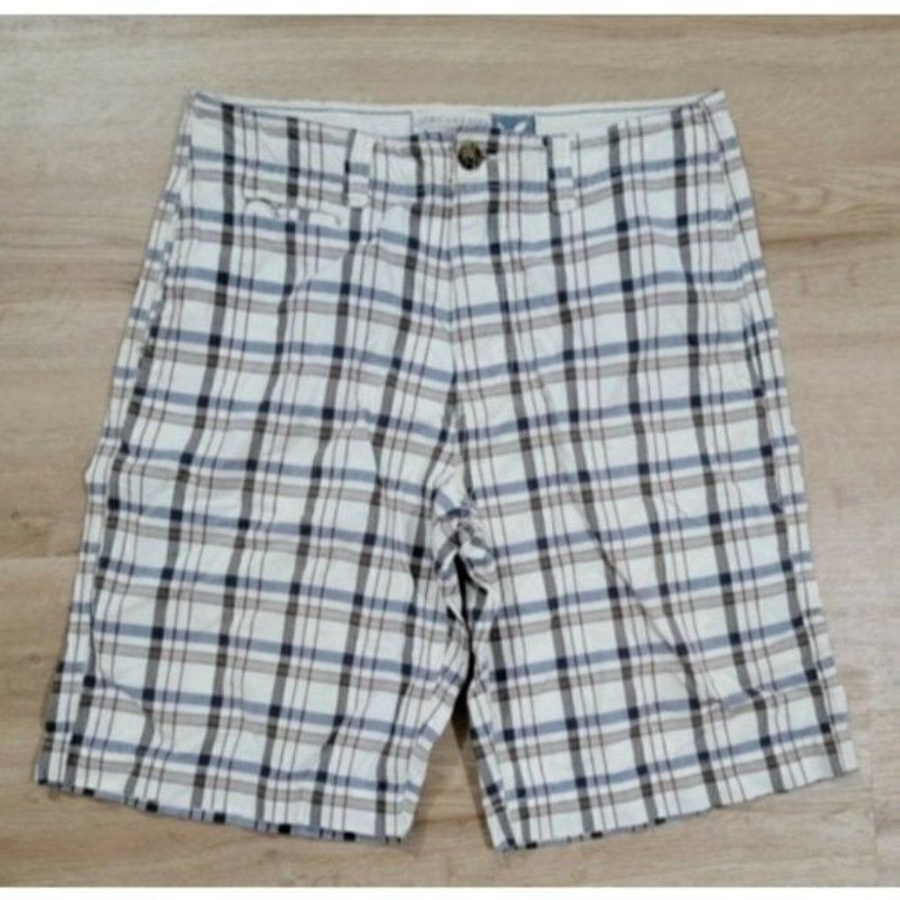 American Eagle Mens Shorts Size 32 Longer Length Plaid White